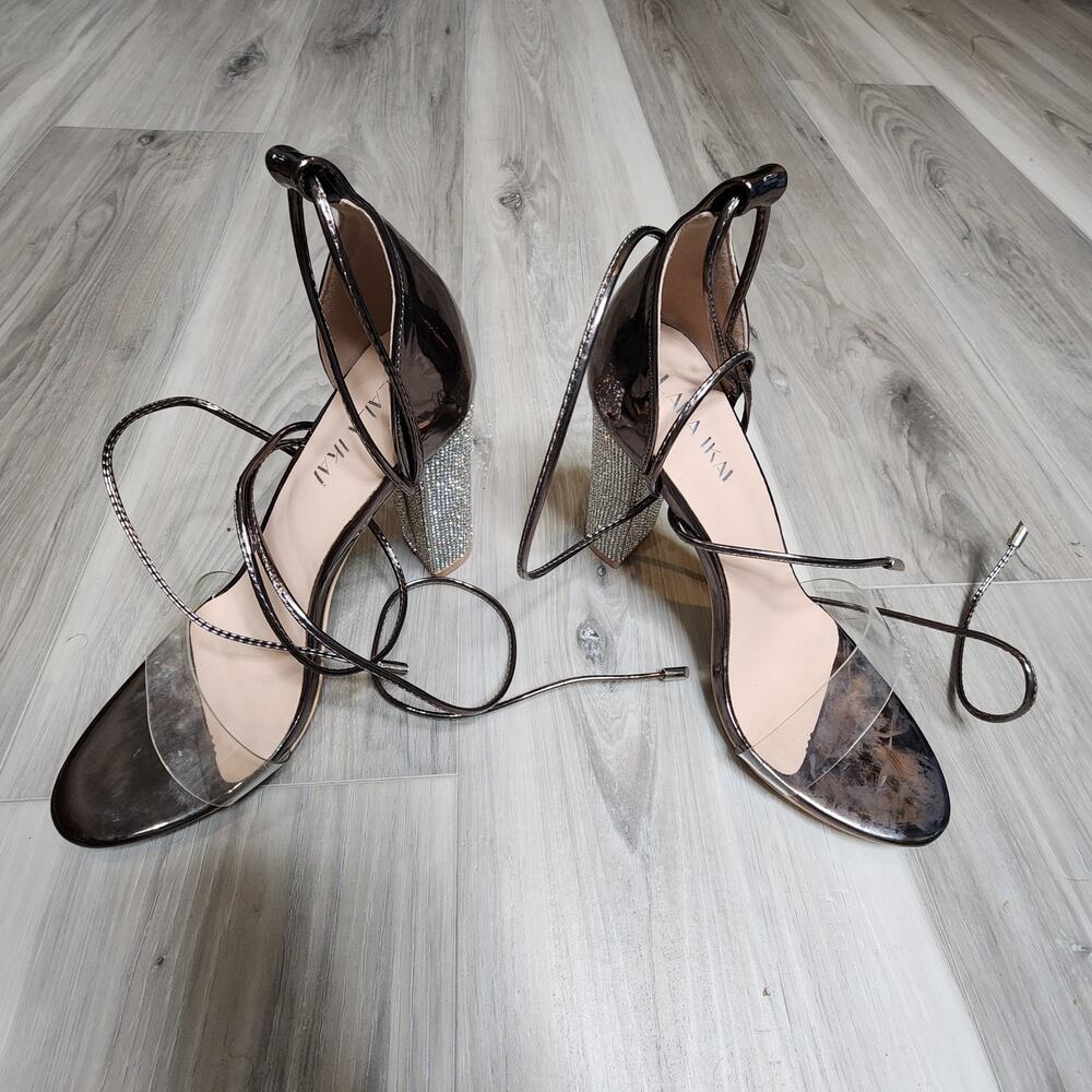 Lala Ikai Sandals Women's 37.5 Rhinestone Strappy Open Toe Block Heels